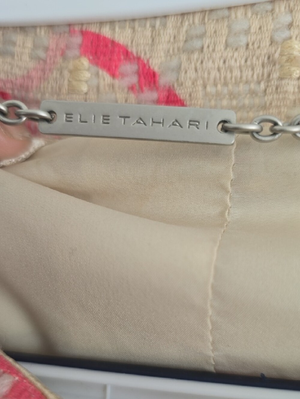 Elie Tahari Pink & Cream Floral Jacquard Trench Coat - Picture 3 of 6